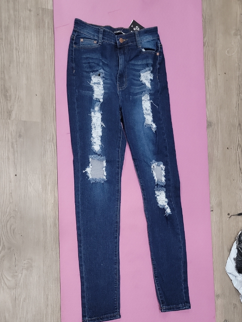 Ripped High-Waist Skinny Jeans - Dark Blue